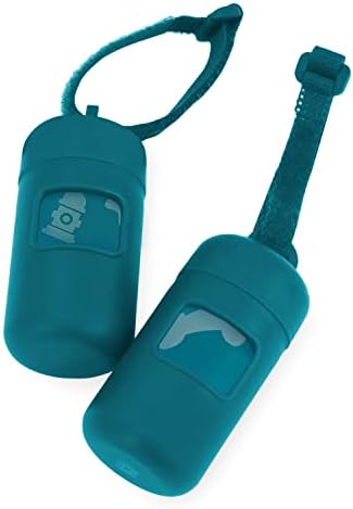 Best Pet Supplies Dog Poop Bag Holder Leash Attachment with Reusable Dispenser for Travel, Walking, Park, and Outdoor Use, Durable with Clip-On - Turquoise, Pack of 2, Plastic Dispenser w/30 Bags