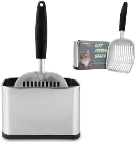 Heavy Duty Cat Litter Scoop with Holder - All Metal Cat Litter Scooper with Stainless Steel Holder - Speed Sifter Litter Box Scooper Captures All Clumps