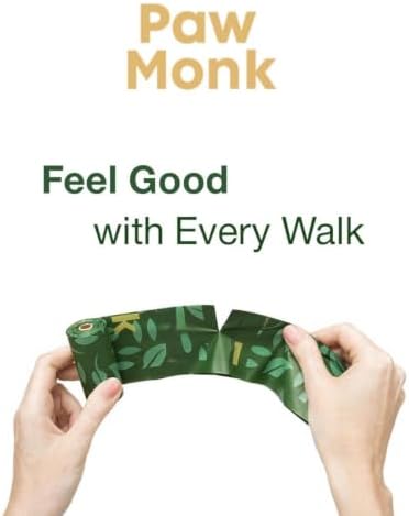 Paw Monk Leak Resistant Dog Poop Bags Rolls -120 Bags, Heavy Duty 20 Micron, Easy-Tear perforations, Easy-Open & Easy-Tie doggy poop bags Unscented