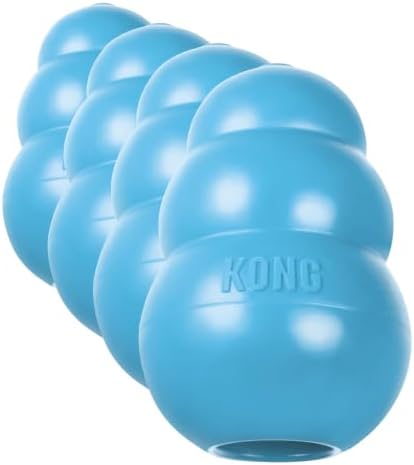 KONG Puppy - Natural Teething Rubber Chew Toy for Dogs - Stuffable Dog Toy for Extended Playtime - Chew & Fetch Toy for Puppies - for Medium Puppies - Blue (Pack of 4)
