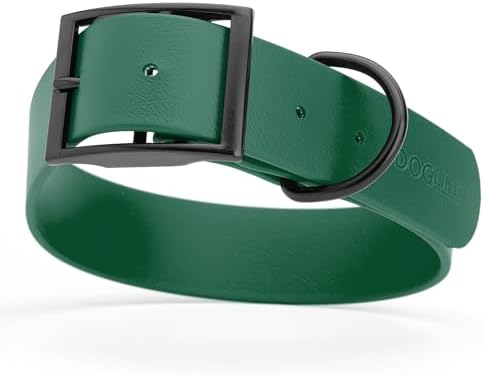Dogline Biothane Waterproof Dog Collar Strong Coated Nylon Webbing with Black Hardware Odor- Proof for Easy Care Easy to Clean High Performance Fits Small Medium or Large Dogs, Hunter Green