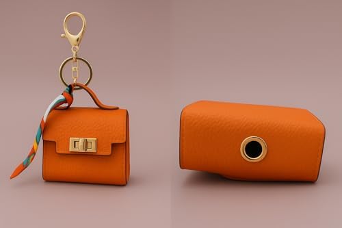 Barkin Designer Dog Poop Bag Holder for Leash, Waste Bag Dispenser, Orange