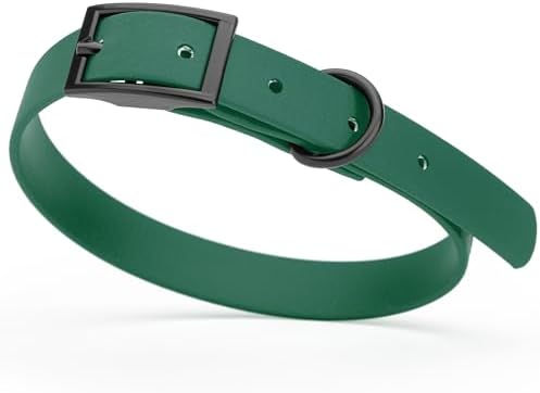 Dogline Biothane Waterproof Dog Collar Strong Coated Nylon Webbing with Black Hardware Odor- Proof for Easy Care Easy to Clean High Performance Fits Small Medium or Large Dogs, Hunter Green