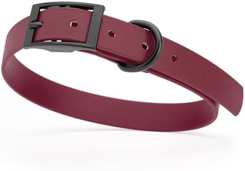 Dogline Biothane Waterproof Dog Collar Strong Coated Nylon Webbing with Black Hardware Odor- Proof for Easy Care Easy to Clean High Performance Fits Small Medium or Large Dogs, Merlot Burgundy