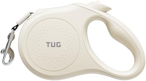 TUG Quest Retractable Dog Leash | 360° Tangle-Free | 16 ft Tape (M, Cream)