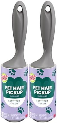 Scotch-Brite Pet Hair Pickup Lint Roller with Handle, 50% Stickier, Fur and Fluff Remover for Clothes Furniture and Pet Beds, 2 Pack, 60 Easy-Tear Sheets Total