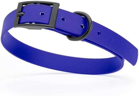 Dogline Biothane Waterproof Dog Collar Strong Coated Nylon Webbing with Black Hardware Odor- Proof for Easy Care Easy to Clean High Performance Fits Small Medium or Large Dogs, Blueberry Royal