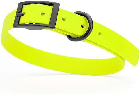Dogline Biothane Waterproof Dog Collar Strong Coated Nylon Webbing with Black Hardware Odor- Proof for Easy Care Easy to Clean High Performance Fits Small Medium or Large Dogs, Safety Yellow