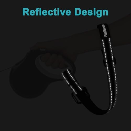 PetBonus Dog Leash Wrist Strap, Safety Strap for Retractable Leash, Lockable Reflective Short Dog Lead with Adjustable Soft Padded Handle for Walking, Extra Layer Security for Pet Stroller (Black)