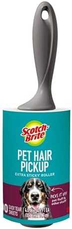 Scotch-Brite Pet Hair Pickup Extra Sticky Lint Roller with Handle, 50% Stickier, Fur and Fluff Remover for Clothes Furniture Couches Car Seats, 4 in x 54.9 ft, 1 Pack, 100 Easy-Tear Sheets
