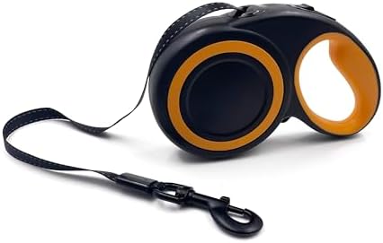 360° Tangle-Free Retractable Dog Leash, Heavy Duty Reflective Nylon Tape Lead 10 ft Long, up to 44lbs, One Touch Quick-Lock Braking System & Anti-Slip Handle (Black, Small)