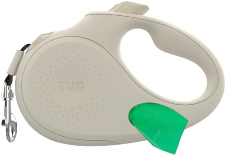 TUG Oval 360° Tangle-Free Retractable Dog Leash with Integrated Waste Bag Dispenser (Medium, Cream)