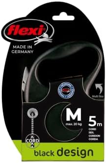 Flexi Black Design Cord Black Medium 5m Retractable Dog Leash/Lead for Dogs up to 20kgs/44lbs