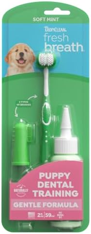 TropiClean Fresh Breath Toothbrush and Toothpaste Kit for Puppies, Teeth Cleaning Kit to Prevent Plaque & Tartar, Breath Freshener, Dog Dental Care