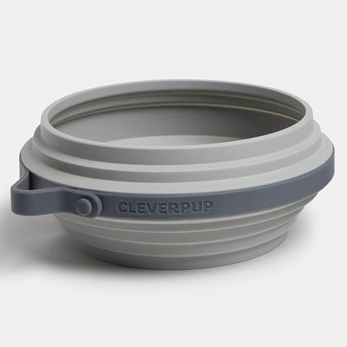 Cleverpup Nomad Large Collapsible Travel Dog Bowl - 4 Cup, Grey Silicone