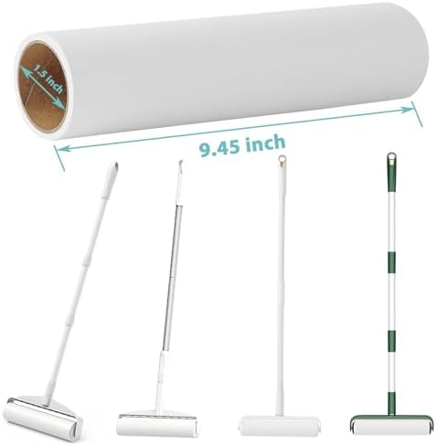 9.45 inch Large Lint Roller Refills Compatible with Delomo PetLovers and Other 9.4'' - 9.5'' Large Lint Rollers for Carpet Floor Pet Hair Remover Refill 60 Sheets per Roll 5 Pack Total 300 Sheets