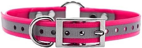 Reflective D & Center Ring Dog Collar w Custom Name Tag 3/4x15, Pink