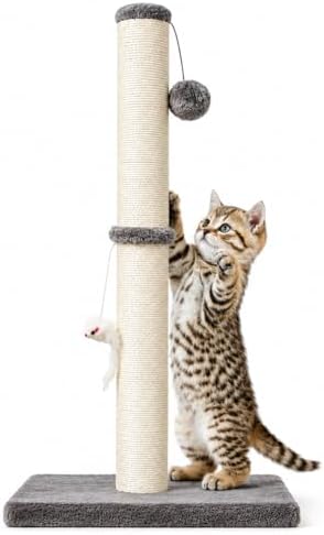MeowHomm 32'' Tall Cat Scratching Post Cat Scratcher with Hanging Ball, Durable Cat Scratching Post for Indoor with Sisal Rope (Gray)