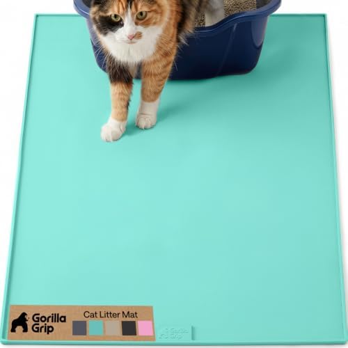 GORILLA GRIP Cat Litter Box Mat, Easy Clean Silicone Mats, 35x23 Turquoise