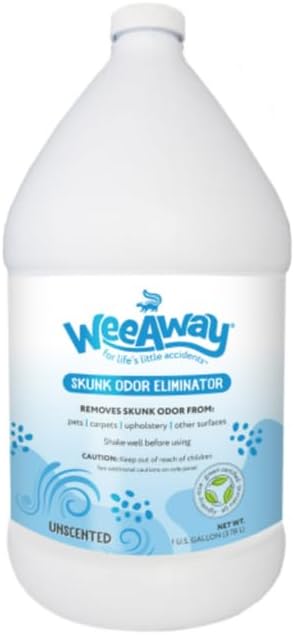 Wee Away Skunk Odor Neutralizer for Pet Fur & Upholstery, Enzyme Cleaner for Skunk Smell Removal, Odor Destroyer, Unscented, 1 Gallon