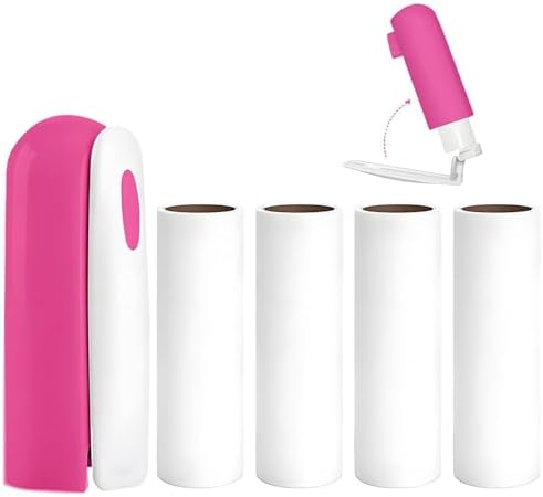 Mini Lint Roller Travel Size, Reusable Portable Lint Roller for Clothes, Travel Essentials with 150 Sheets Refillable, Sticky Small Pet Hair Remover for Purse Bag Car (Rose)