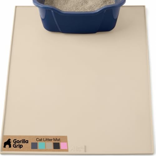 GORILLA GRIP Cat Litter Box Mat, Easy Clean Silicone Mats, 30x24 Beige