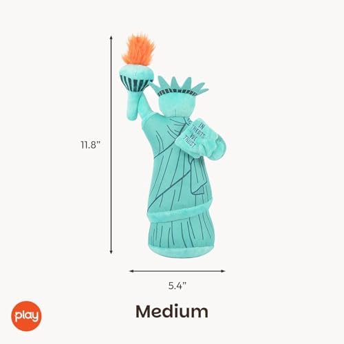 P.L.A.Y. Cute Plush Dog Toys - Totally Touristy Landmark Themed Durable Squeaker Toy, Great for Puppies & Small, Medium, Large Dogs - Machine Washable, Recycled Materials (Statue of Liberty, Medium)