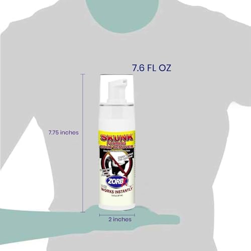 ZORBX Unscented Skunk Odor Remover Foam 7.5 FL Oz - Fast Acting Skunk Smell Removal - Extra Strength Pet Skunk Odor Remover for Dogs, House, Car, Clothes & Furniture