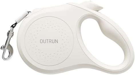 OUTRUN Retractable Dog Leash 16.5 FT Walking Leash up to 55 Lbs, Strong Nylon Tape No Tangle, Heavy Duty One-Handed Brake Lock Perfect for Small & Medium Sized Dogs and Pets (Cream White)