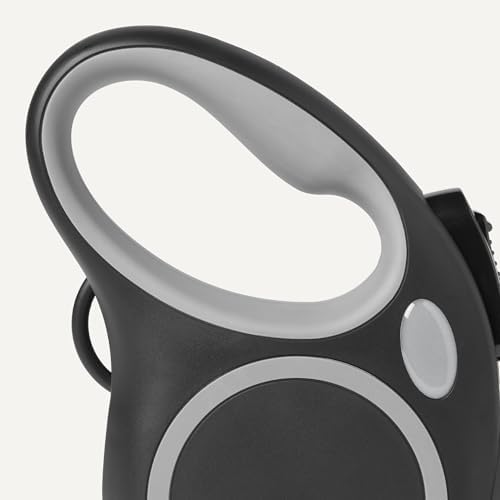 Amazon Basics Reflective Retractable Dog Leash, 16.4 Ft Tape Leash for Dogs Up to 110 Lbs, Non-Slip Comfort Grip, Quick-Lock, Large, Black