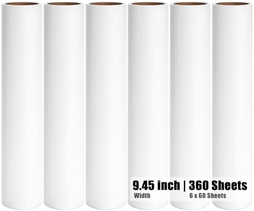 9.45 inch Lint Roller Refill Extra Sticky 9.4-9.5 inch Wide Large Lint Roller Refills for Floor Pet Hair Remover Replacement Refill Rolls 6 Pack 360 Sheets Total