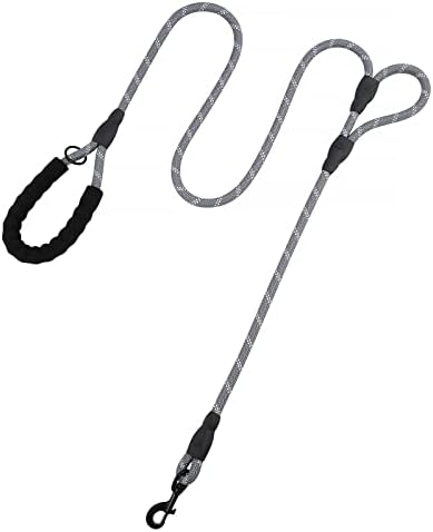 Plutus Pet Rope Dog Leash 6ft Long, Heavy Duty,Reflective Double Handle Leash for Safety Training, for Medium Large Dogs, Dual Handle Leads(Gray)
