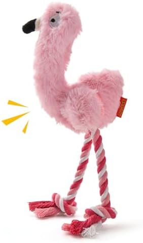 AUSCAT Plush Dog Rope Toy, Durable Squeaky Dog Toys for Puppy Small Medium Dogs (Not for Aggressive Chewers), Crocodile & Giraffe & Flamingo