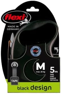 Flexi Black Design Tape Black Medium 5m Retractable Dog Leash/Lead for Dogs up to 25kgs/55lbs