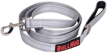 BULLHUG 6 FT Bulldog Leash with Padded Handle. Perfect for Bulldogs, French Bulldogs, Pugs & All Breeds. Leashes for Walking, Training Lead for Bulldogs (Silver)