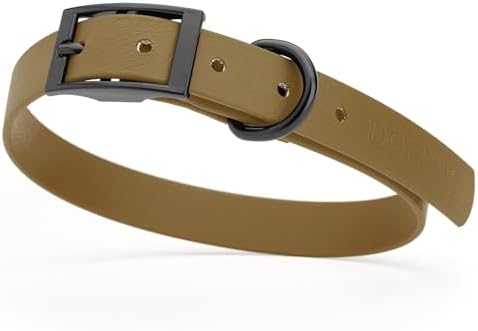 Dogline Biothane Waterproof Dog Collar Strong Coated Nylon Webbing with Black Hardware Odor- Proof for Easy Care Easy to Clean High Performance Fits Small Medium or Large Dogs, Coyote Brown