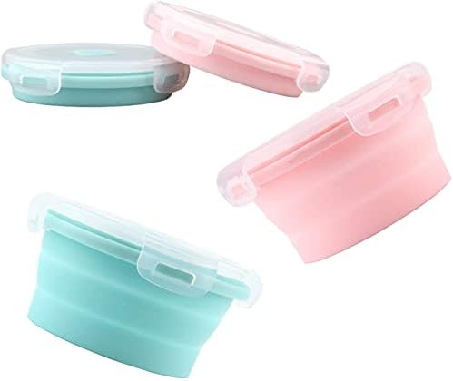 Luter 2 Pieces Collapsible Dog Bowls Silicone Food Water Travel Foldable Bowl with Lids Portable Expandable Pet Feeding Watering Cup Dish for Walking Kennels Camping 350ml (12x12x3cm) (Pink & Blue)