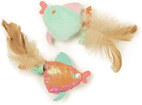 SmartyKat (2 Count) Silly Swimmers Crinkle Plush Catnip Cat Toys - Orange/Turquoise, 2 Count