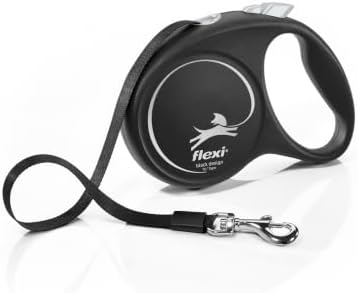Flexi Black Design Tape Black Medium 5m Retractable Dog Leash/Lead for Dogs up to 25kgs/55lbs
