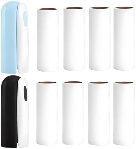 Mini Travel Lint Roller with 300 Sticky Sheets, Compact Portable Pet Hair Remover with Cover for Clothes, Travel, Small Foldable Lint Roller for Purse Car Bag Essentials (Black and Blue)