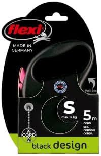 Flexi Black Design Cord Pink Small 5m Retractable Dog Leash/Lead for Dogs up to 12kgs/26lbs