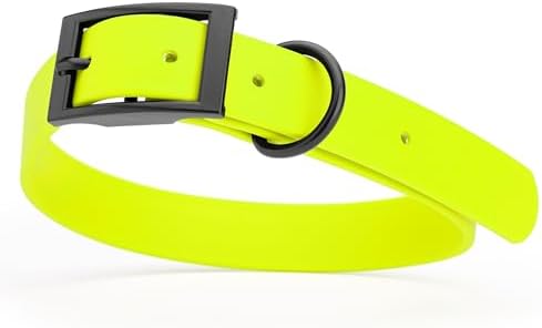 Dogline Biothane Waterproof Dog Collar Strong Coated Nylon Webbing with Black Hardware Odor- Proof for Easy Care Easy to Clean High Performance Fits Small Medium or Large Dogs, Safety Yellow