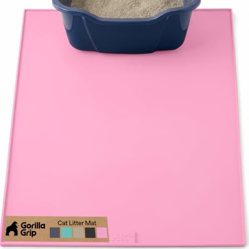 GORILLA GRIP Cat Litter Box Mat, Easy Clean Silicone Mats, 30x24 Pink