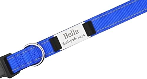 Personalized Dog Collar - Custom Engraved ID Tags with Reflective Material - Small Medium or Large Size with Name Plate (Large, Dark Blue)