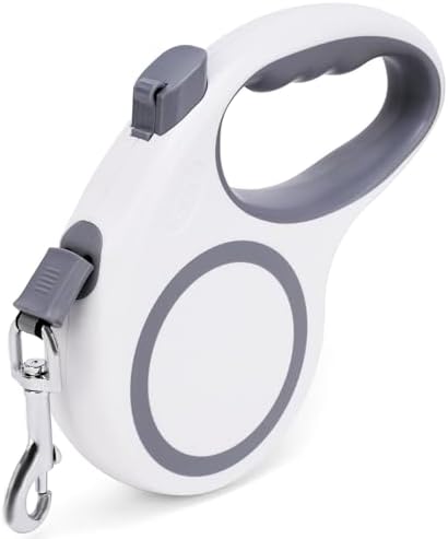 Retractable Dog Leash, 16 FT Retractable Leash for Dogs 0-55 lbs, Strong Nylon Tape No Tangle, One-Handed Brake, Pause, Lock, Perfect for Medium Large Dogs, White