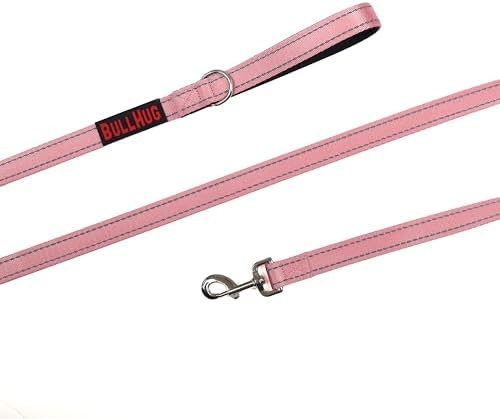 BULLHUG 6 FT Bulldog Leash with Padded Handle. Perfect for Bulldogs, French Bulldogs, Pugs & All Breeds. Leashes for Walking, Training Lead for Bulldogs (Reflective Stitching, BABYPINK)