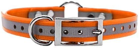 Reflective D & Center Ring Dog Collar w Custom Name Tag 3/4x15, Orange