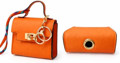 Barkin Designer Dog Poop Bag Holder for Leash, Waste Bag Dispenser, Orange