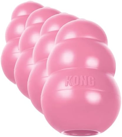 KONG - Puppy Toy Natural Teething Rubber - Fun to Chew, Chase and Fetch - for Small Puppies - Pink (Pack of 4)