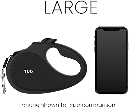 TUG Original Retractable Dog Leash, Anti-Slip, 16’ Tape (Large, Black/Grey)
